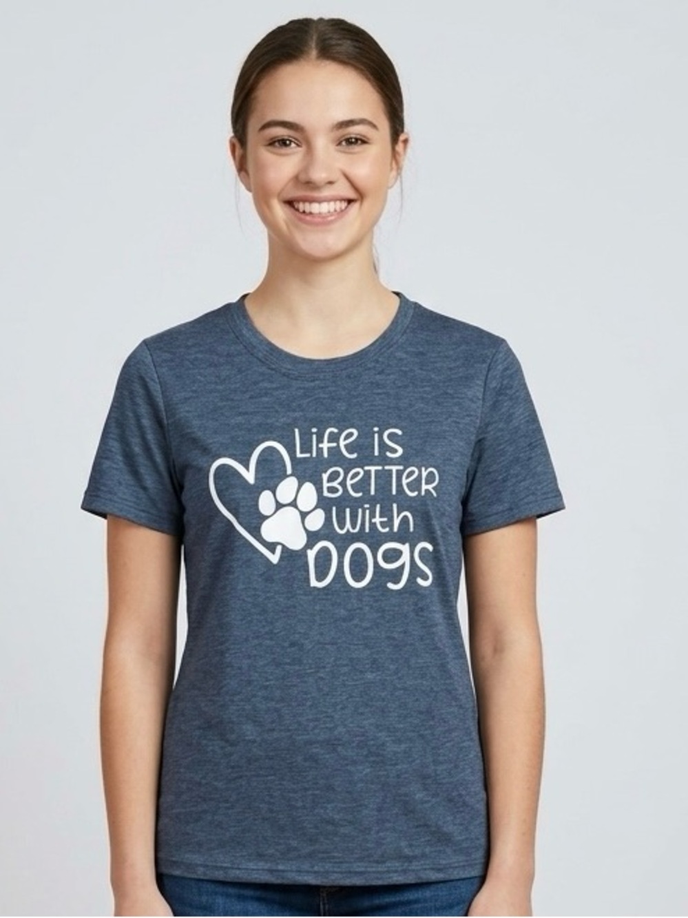 Life Is Better With Dogs Short Sleeve Tee - Heather Navy